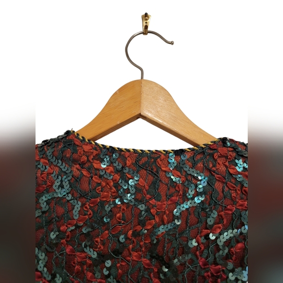 Katherine Lindsay Matthew Sequin Ombre Green Orange Vintage Blazer 16 - Picture 6 of 12